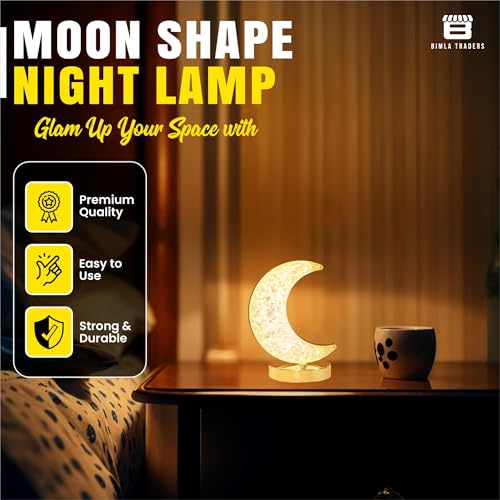 Image of Crystal Half Moon Shape Night Lamp | Ideal for Bedroom | Desk Lamp for Bedroom, Home, Living | (Moon Shape)