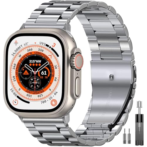 Image of EPULY Compatible with Apple Watch Band 42mm 44mm 45mm 38mm 40mm 41mm, Business Stainless Steel Metal Wristband for iWatch SE & Series 7 6 5 4 3 2 1 for Men Women (Silver, 41mm 40mm 38mm)