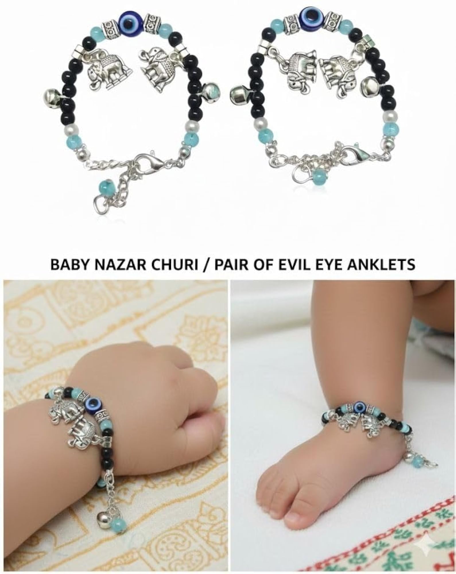Evil Eye Baby Nazariya Anklet/Bracelet with Ghungroo
