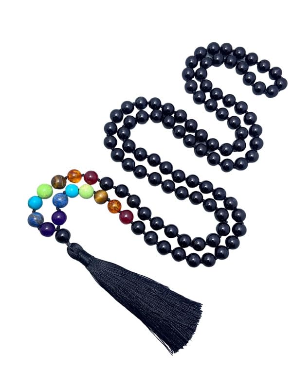 Collier chakra et mala 108 perles en onyx noir pour la méditation et le yoga