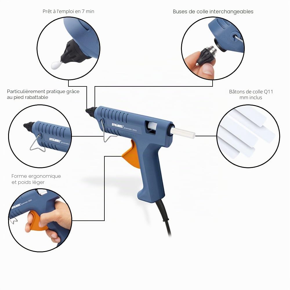 Steinel Gluematic 3002 - Pistolet à colle chaude avec température de fusion 206 °C, Pistolet à colle avec débit de colle de 16 g/min, technique de chauffe PTC, pour les loisirs et lartisanat, 333317