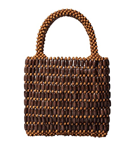 Bolso tote pequeño con cuentas de madera tejido
