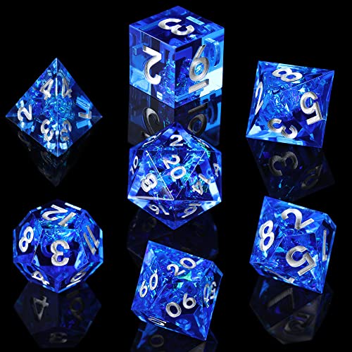 AUSPDICE DND Dice, DND Dice Set, RPG Dice, Polyhedral Dice Set, Dungeons and Dragons Dice, Role Playing Game Dice, Sharp Edge Dice with Beautiful Inclusions (Bule Color)