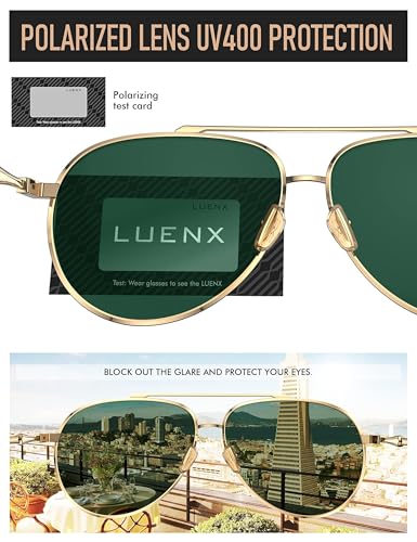 LUENX Aviator Sunglasses for Women Polarized Trendy Sun Glasses - Mirrored Rose Red Lens Gold Metal Frame 60mm Driving
