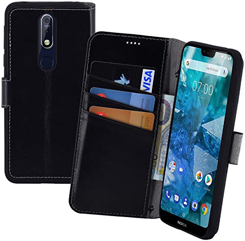 Suncase Book-Style kompatibel für Nokia 7.1 Hülle (Slim-Fit) Leder Tasche Handytasche Schutzhülle Hülle (mit Standfunktion & Kartenfach - Bruchfester Innenschale) in schwarz