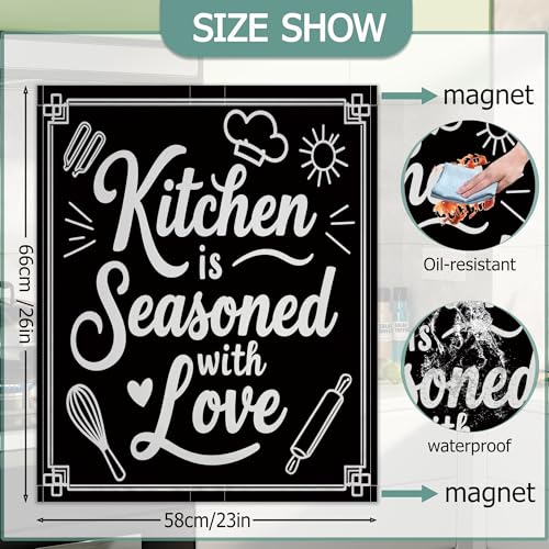 Image of Black Kitchen Utensils Dishwasher Covers for The Front Magnetic,Kitchen is Seasoned with Love Refrigerator Magnets Decoration,Reusable Dishwasher Cover Panel for Home Kitchen Decor 23x26 Inch