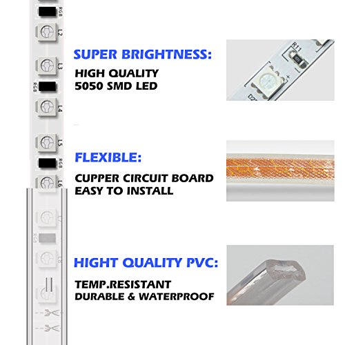 KERTME 5050-60 Type AC 110-120V LED Strip Lights, Flexible/Waterproof/Dimmable/Multi-Modes LED Rope Light + 23 Keys Remote for Home/Garden/Building Decoration (98.4ft/30m, Warm White 3500K) - Thumbnail 3