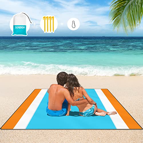 Beach Blacket, Sandproof Waterproof Beach Mat Oversized 79" X 87" For 1-7 Adults, Portable Outdoor Picnic Blanket For Camping, Travel, Hiking - Blue #TOP4