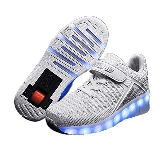 Zapatillas con Ruedas para Niños 7 Colores LED Luz Luminosas Zapatos Doble Rueda Patines Calzado Deportivo al Aire Libre Niño y Niña Gimnasia Zapatos de Skateboard con USB Carga