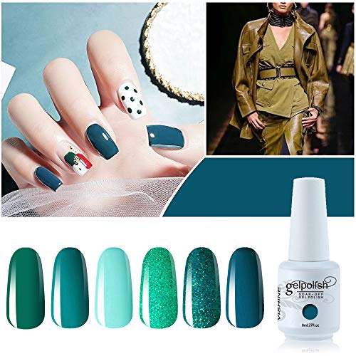 Vishine 6 Stück Gel-Nagellack, semi-permanent, Grün, Kollektion Soak Off UV LED Gel, Nail Art, Set 8 ml – Bild 4