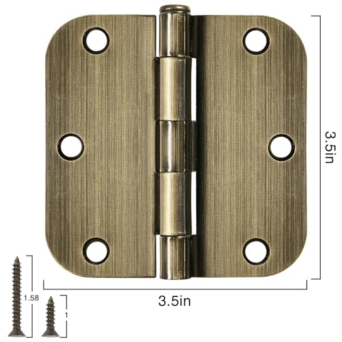 Image of 18 Pack Door Hinges Antique Brass 3.5 Inch Interior 3 1 /2 inch Round 5 /8 inch Radius Heavy Duty Metal Hardware Kit 3 inch 5 /8 inch Radius Flat Hinge for Bifold Doors Decor Master Bedroom Storage Room
