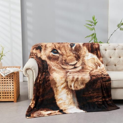 Super Soft Cubs Snuggle Blanket, Thermal & Warm Throw Blanket Sofa Bed Travel Garden Fit All Seasons Throws, Polyester Fluffy Little Lion Pattern Thick Blanket Throw, 150x200 Cm, Multi