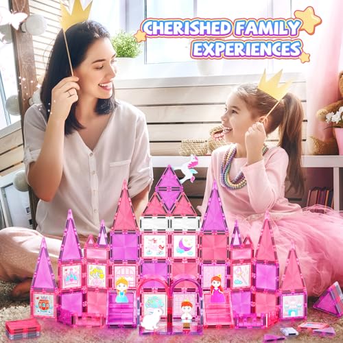 W WISE BLOCK Magnetic Tiles 101PCS Pink Princess Car STEM Toy 3-8 by W WISE BLOCK - Used condition - Image 5
