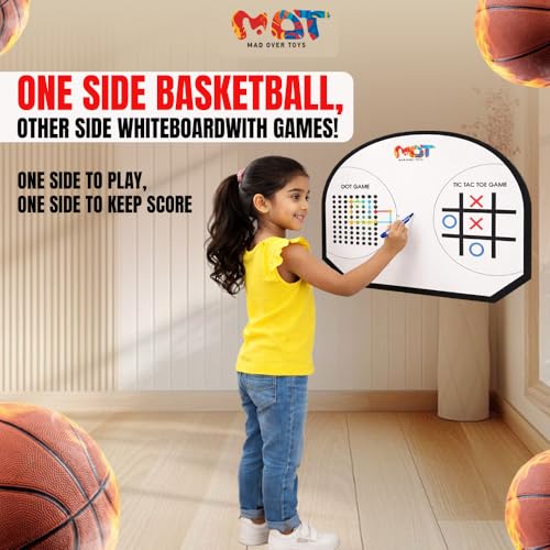 Image of 3-in-1 Wall Mount Basketball Hoop for Kids|Indoor Hanging Basketball Set with Tic-Tac-Toe & Dot Game with Marker Ball|Sports Toy & Creative Board for Boys & Girls 3+|Birthday Gift