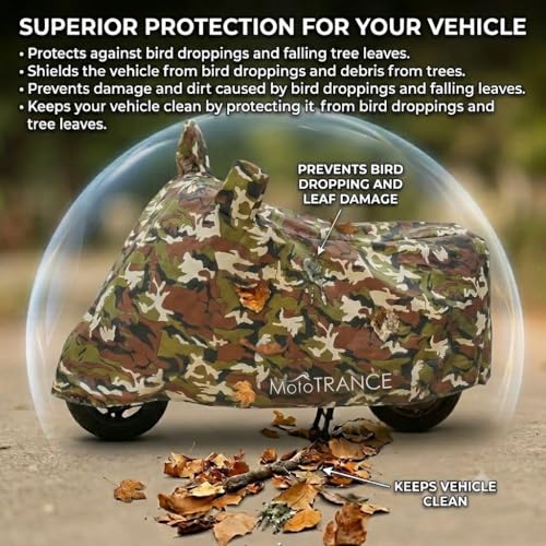 Image of Mototrance All Weather Protection Two Wheeler Cover for All Activa, Scooter, Scooty & Bikes Upto 150CC | Anti Dust, 100% Waterproof, Heat Resistant, Mirror Pocket Bike Body Cover | Aero Jungle Green