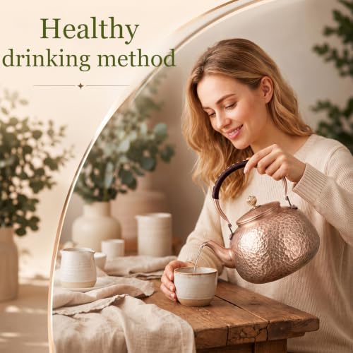 Image of Handmade Hammered Copper Tea Kettle for Stove Top, 2200 Ml / 2.3 Qt