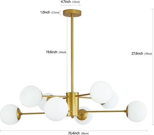 Miniatura 2 de Lámpara de araña Sputnik de cristal de 36 pulgadas, moderna lámpara de araña dorada, lámpara colgante de bola de globo vintage, montaje empotrado,