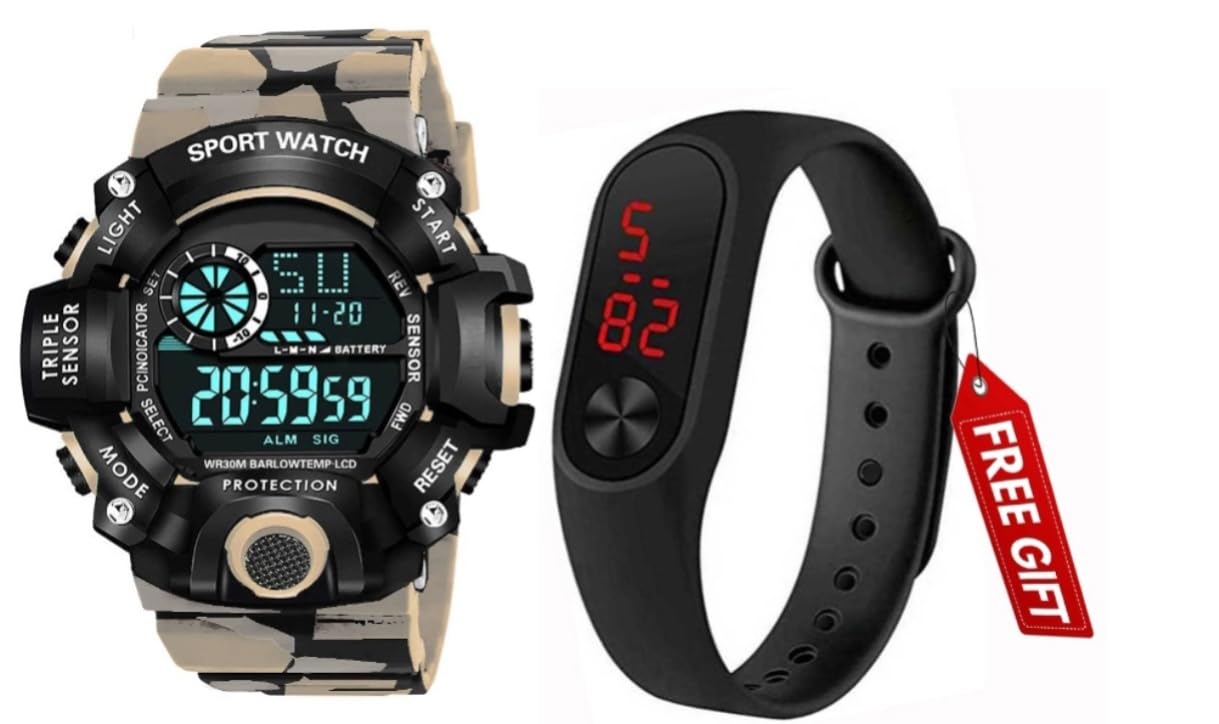 Acnos® Premium Brand - Digital Watch with Yellow Shockproof Multi-Functional Automatic 5 Color Army Strap Waterproof Digital Sports Watch for Mens Kids Watch for Boys - Watch for Men Pack of 2 (B09VDBVBNQ) Amazon Price History, Amazon Price Tracker