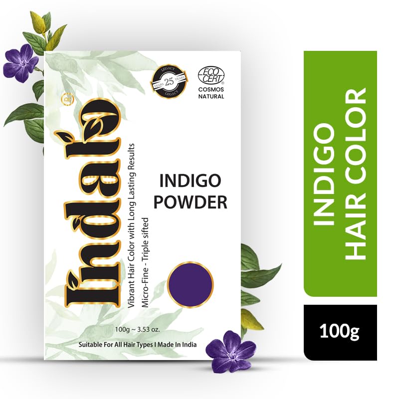 Image of Indalo Natural Indigo (Indigofera Tinctoria) Hair Colour Powder, No Ammonia, No PPD, No Paraben, Conditioning Hair Growth & Anti-Dandruff for Hair Colour for Men & Women (100gm, Pack of 1)