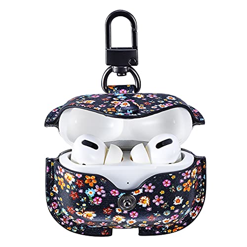 Image of Genuine Leather Case Compatible with AirPods Pro 3rd Gen (2025), VOMA Protective Cover for Apple AirPods Pro 3 Wireless Charging Case with Keychain and Snap Lock Colorful Floral