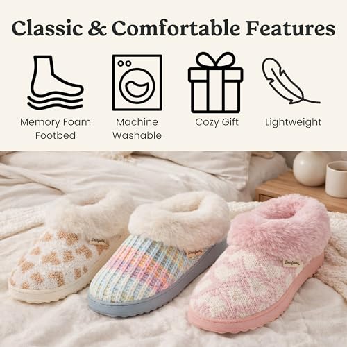 Image of Dearfoams Women's Memory Foam Cozy Soft House Slippers Gifts for Women Hannah Knit Clog House Shoes
