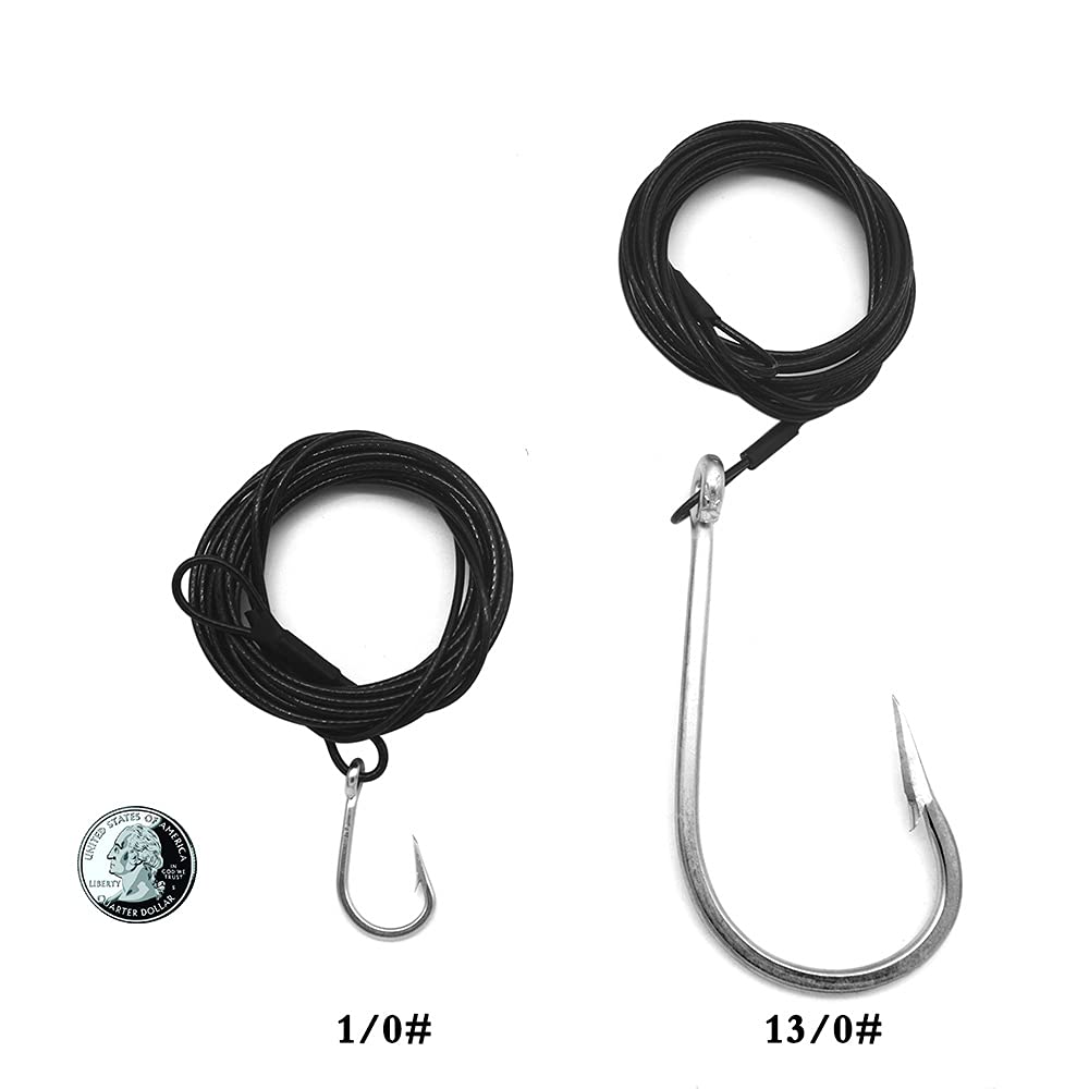 1/0-13/0 Shark Surf Rigs z 3 m, 49 żyłkami, stalowy przywód, 172-181 kg, haczyki głębinowe do dużych ryb