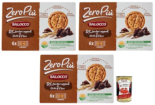 Balocco Zero Più Biscotti sin azúcar añadido, galletas con arroz y trigo, gotas de chocolate y extra crujiente 210 g + lata italiana Gourmet Polpa di Pomodoro de 400 g