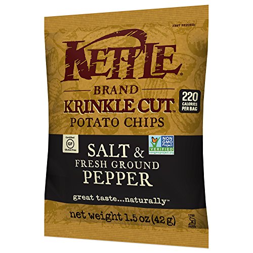 Image of Kettle Brand Potato Chips, Krinkle Cut Salt and Fresh Ground Pepper, Single-Serve 1.5 Ounce (Pack of 64)