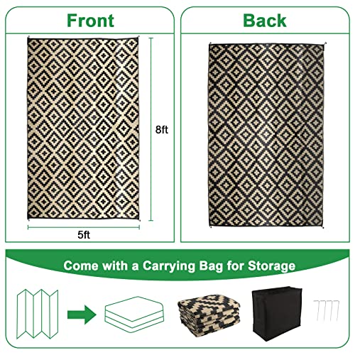 Twopone Reversible Patio Rug 5'X 8', Plastic Straw Rug, Boho Outdoor Carpet, Waterproof Camping Mat, Fade Resistant Large Floor Mat For Rv Backyard,Deck,Picnic,Beach,Lawn,Balcony,Porch #TOP2