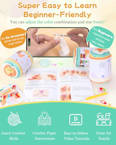 Image of Aeelike Crochet Blanket Kit for Beginners-Rainbow Granny Squares Stripe Blanket, Complete Crochet Kit for Adults w Gradient Yarn & Instructions, Easy Learn to Knit for Beginners