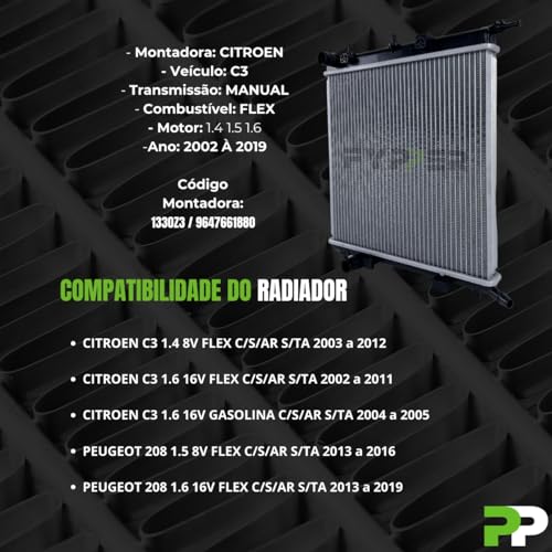 Radiador Compatível C3 2009 a 2014 Manual