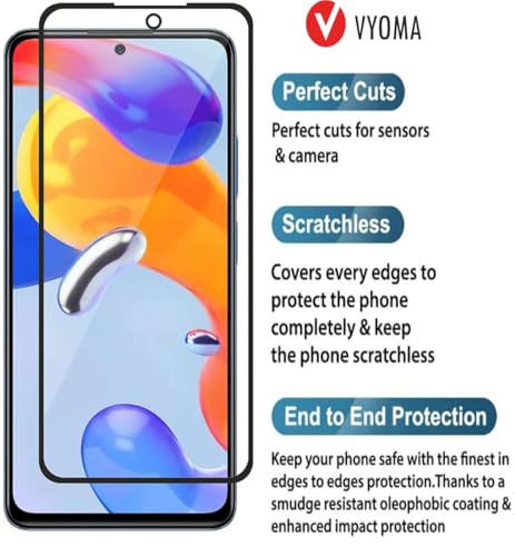 Image of VYOMA Military-Grade Gorilla Tempered Glass for Redmi Note 11 / Note 11s / Note 10 / Note 10s (Black) | Edge to Edge Full Screen Coverage | Scratch Resistant | With Easy Installation Kit | Screen Protector for Smartphone | Bubble-Free | Ultra Clear HD Glass | Oleophobic Coating | High Clarity | 9H Hardness | Scratch Resistant | ShatterProof | ScreenGuard | Pack of 1