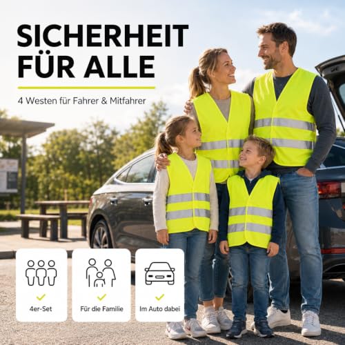 TK Gruppe Timo Klingler 4X Warnwesten ISO 20471 - Pannenweste 2026 Unfallweste Pkw Sicherheitsweste Weste Neongelb reflektierend Auto, Pkw… – Ansicht 2