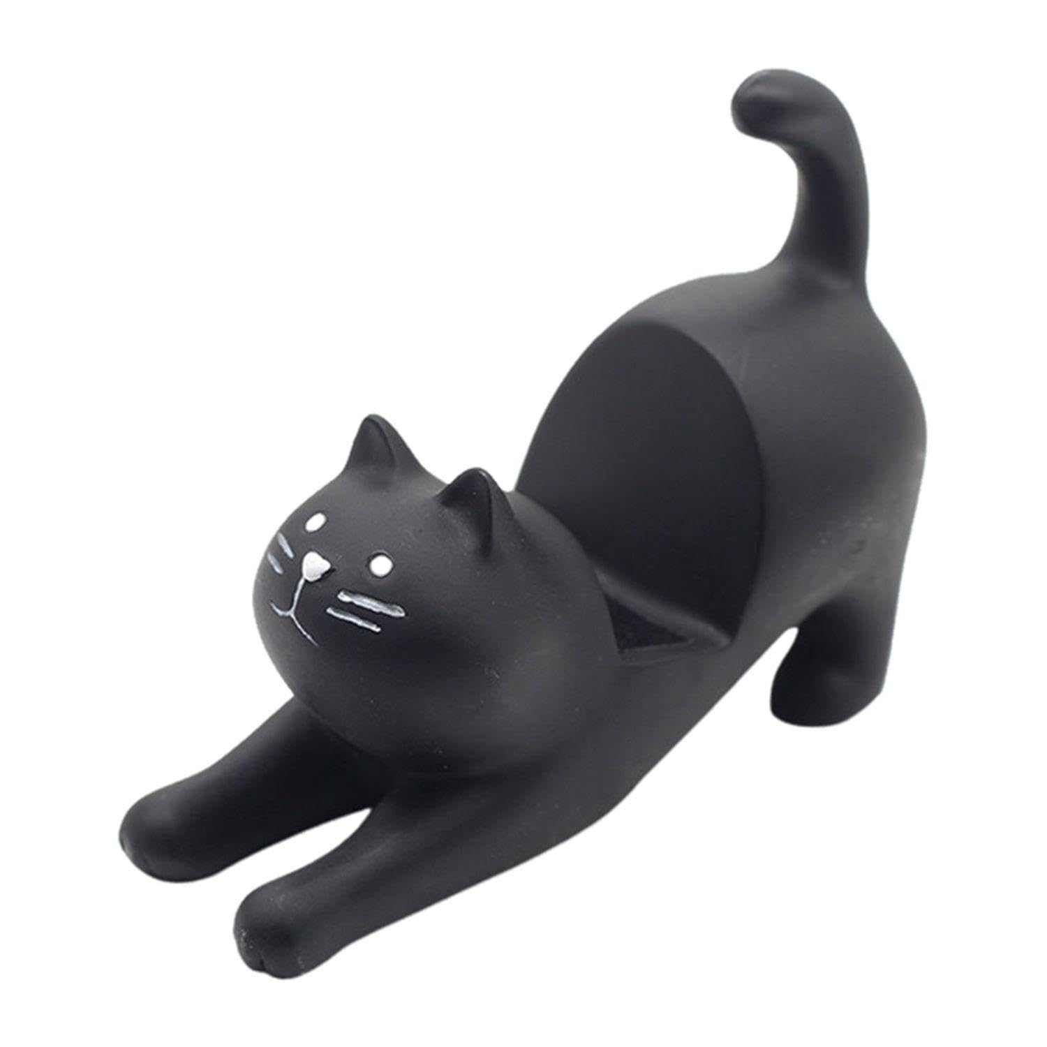 Wufgwbd Black 1 Piece Mobile Phone Holder, Cat Holder, Creative Desktop Holder, Cute Cat Desktop Ornament, Resin Holder, Mobile Phone Accessories