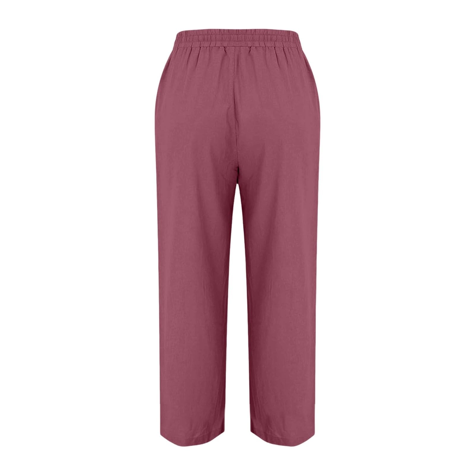 Generisch Pantalon d'été en lin aéré pour femme, jambes larges, taille haute, jambe droite, pantalon d'été avec poches, pantalon palazzo ample, pantalon culotte, pantalon avec cordon de serrage