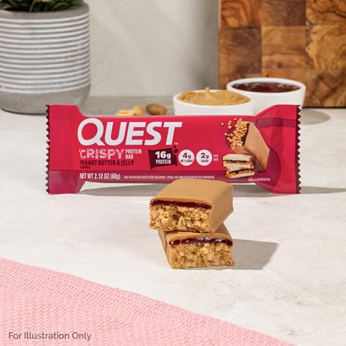 Image of Quest Nutrition Crispy Peanut Butter & Jelly 16g Protein Bar, 2g Sugar, 4g Net Carbs, Gluten Free Snack, Keto Friendly, 12 Count