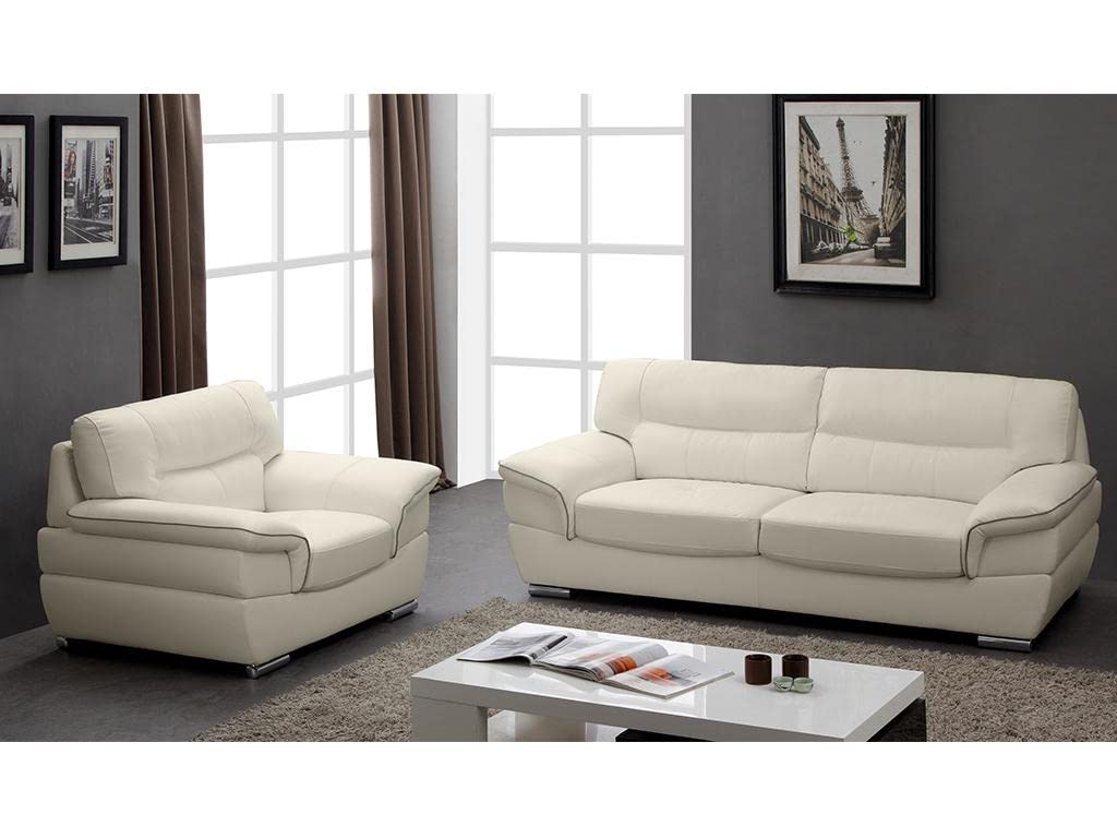 Fabrique Moonlight 3+1 Leatherette 4-Seater Sofa Set Luxurious and Comfortable Furniture for Home Office, Guests, and Living Room | Features Easy-to-Move Stainless Steel Legs | Off White-image-1