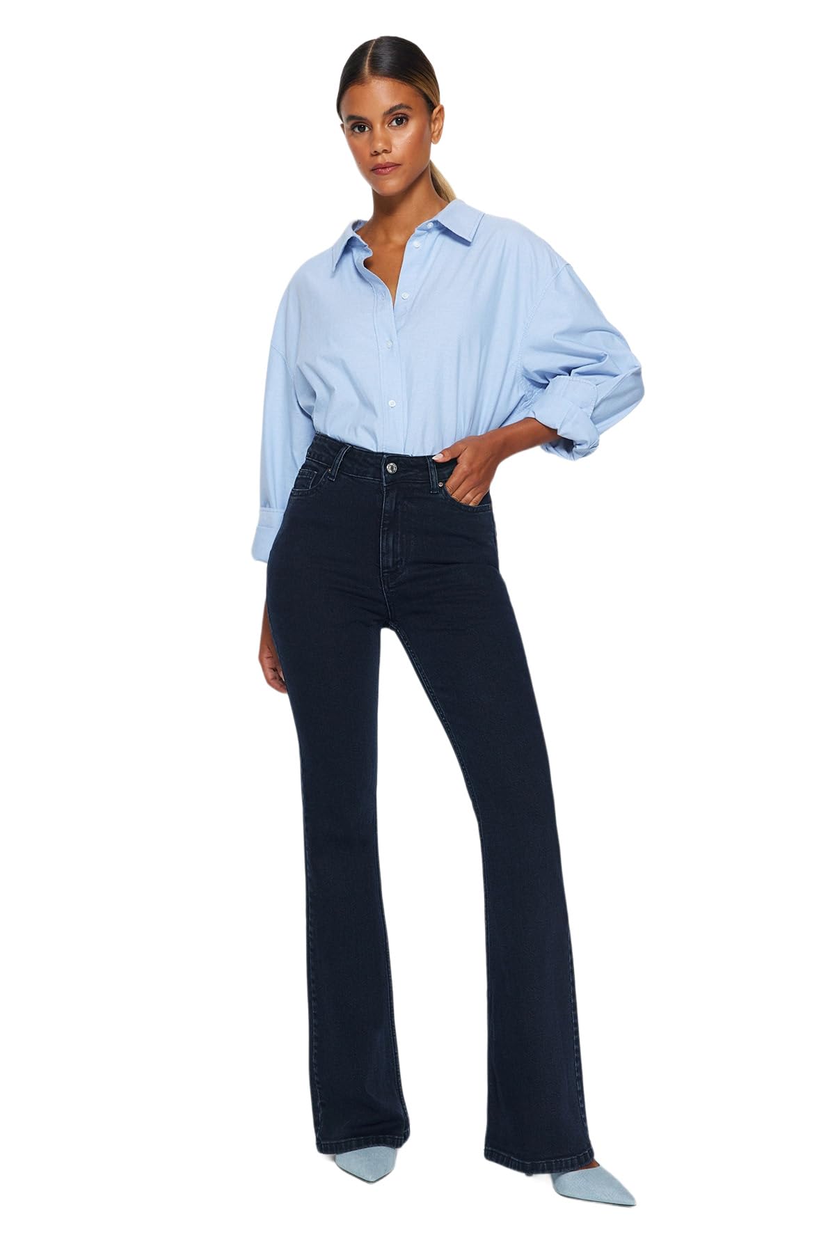 Trendyol Damen Gerade Fackel Hohe Taille Jeans