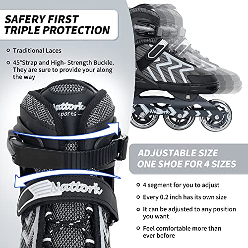 Image of Nattork Adjustable Inline Skates for Adults and Teens, Outdoor & Indoor Blades Roller Skates for Boys, Beginners