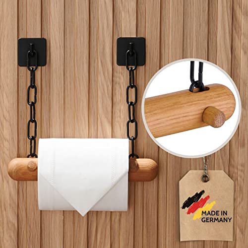 DEKAZIA® Toilettenpapierhalter Holz | Toilettenpapierhalter ohne Bohren schwarz | Klopapierhalter ohne Bohren | Klorollenhalter ohne Bohren | WC Papier Halterung | Klopapier Halterung WC Rollenhalter Cover