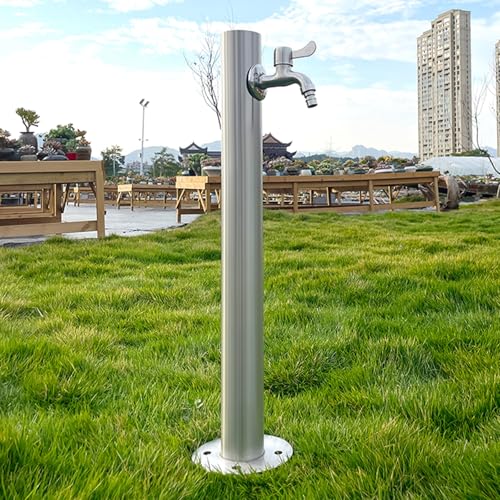 WNYAILLL Columna de Agua Vertical Independiente para Jardín, Columna Dispensadora de Agua, Grifo de Agua Exterior Fuente Patio, para Riego y Lavado, Acero Inoxidable Redondo(95 * 8.9cm/37.4 * 3.5in)