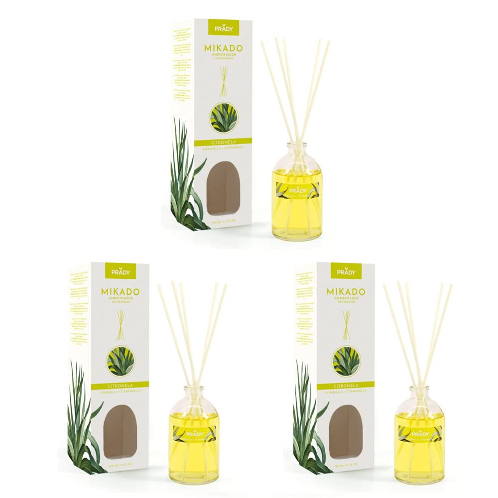 PRADY - Mikado Citronnelle - Fraîcheur Naturelle - 100ml - Crée Une Ambiance Naturelle et Apaisante.