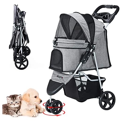 Carrito para Perros, Cochecito Plegable Mascotas Cochecito de Mascotas de 3 Ruedas para Gatos/Perros, Cochecito para Perros Adecuado para Perros Pequeños de Hasta 15 Kg (Gris)