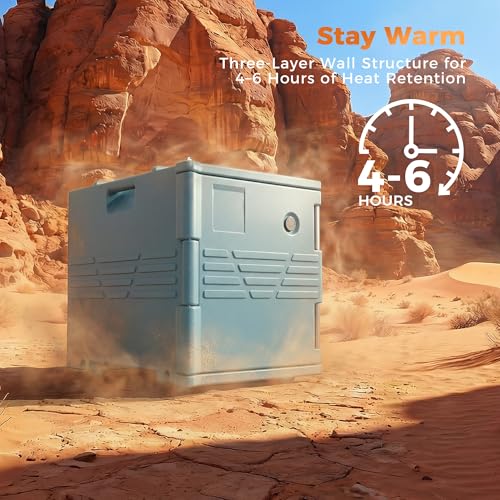 Image of CAMMOO Blue 82QT Non-Electric Hot Box Food Warmer with Wheels, 304 Stainless Steel Latch, Insulated Food Carrier for 5 Full-Size Pans(NOT Included), Food Warmer Box Hot Boxes for Catering