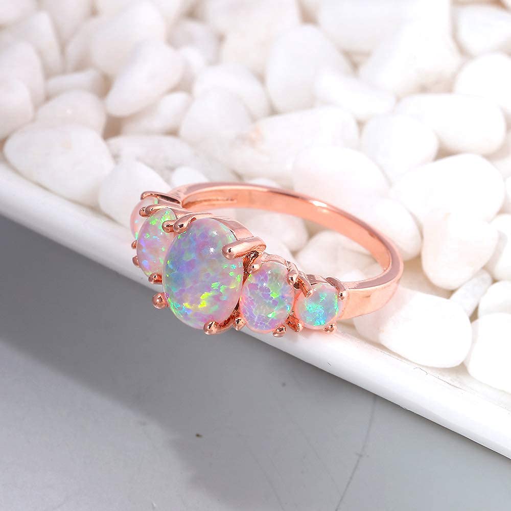 Anillo de plata de ley chapado en oro creado blanco/azul/naranja/rosa con ópalo de fuego para mujer, joyería de piedras preciosas, talla 5-12, Piedra, ópalo rosado creado 5
