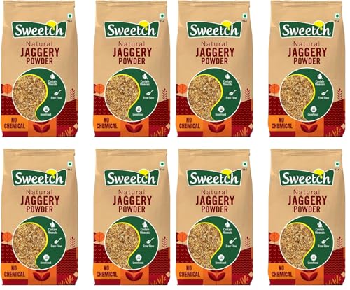 Image of Sweetch Natural Cane Jaggery Powder 1kg | Natural Sweetener | Refined Sugar Alternative contain Minerals, No Chemical, Sulphur & Bleach Free | Gur, Gud Powder for Baking & Cooking (Pack of 8)