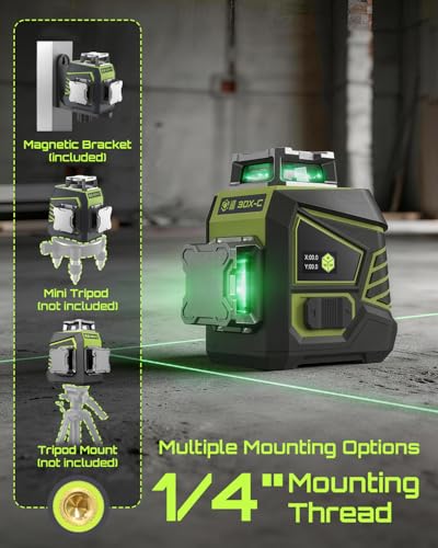 Image of LASGOO 3DX-C Green Laser Level with LCD Screen, Remote & Stand