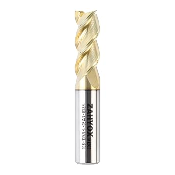 ZahyoX 3 Flutes ZrN Coated Square Nose End Mill for Aluminum, Solid Carbide Upcut Spiral CNC Router Bit, 1/2