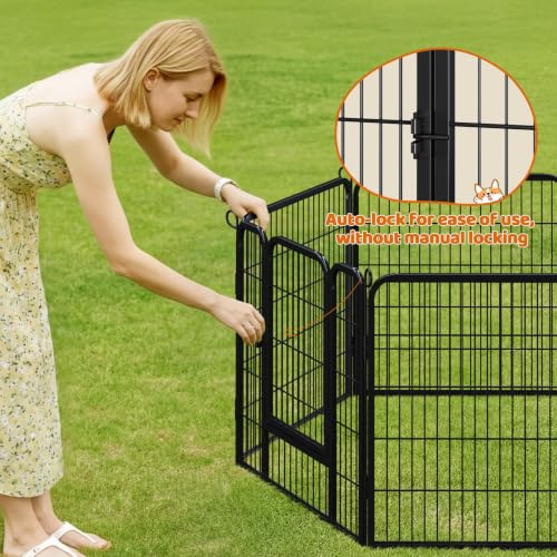 Image of Yaheetech 32 inch H 24-Panel Extra Wide Dog Playpen w /Door for Indoor Outdoor | Heavy Duty Metal Frame, Secure Latch Gate, Tool-Free Assembly, Portable For Yard RV Camping, Ideal For Small & Medium Pets
