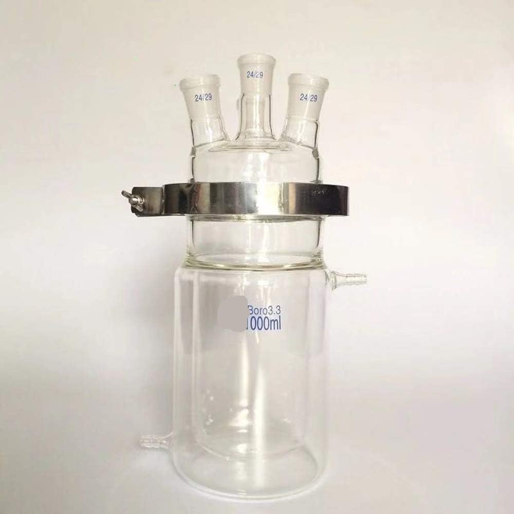 Laboratoryjny reaktor szklany — dwuwarstwowa kolba reakcyjna z otwartym płaszczem i trójportowym złączem 24/24/24(1000ml)